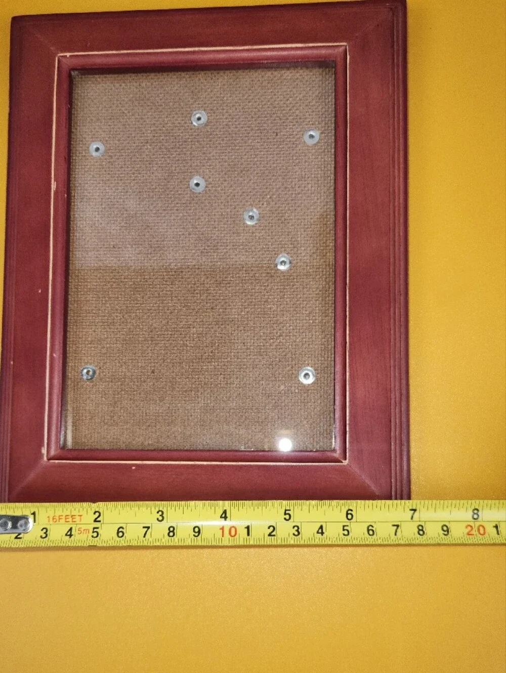 Wooden Picture Frame in Distressed Red with Burlap Backing - Unbranded
